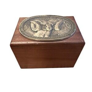 Handmade Wooden Trinket Box With Bronze Ram Head Vintage